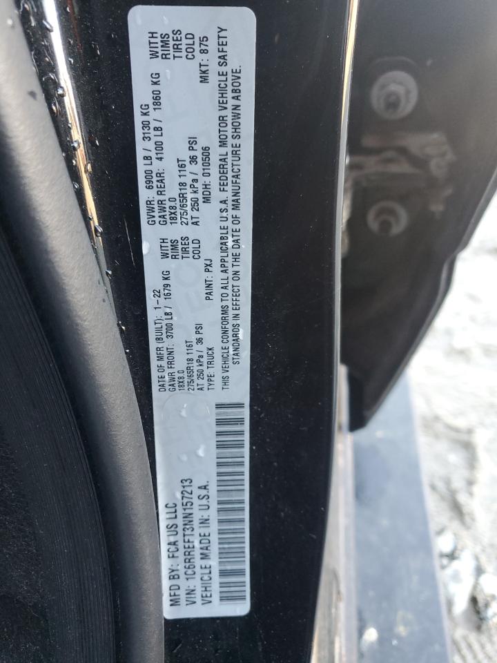 2022 RAM 1500 BIG HORN/LONE STAR VIN:1C6RREFT3NN157213