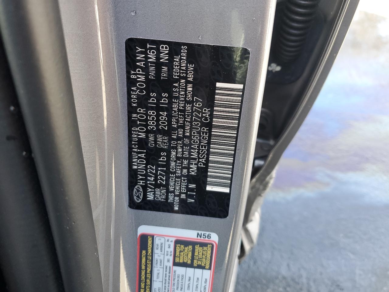 2023 HYUNDAI ELANTRA SEL VIN:KMHLM4AG6PU372767