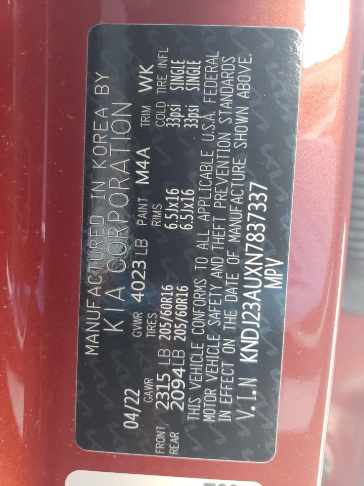 2022 KIA SOUL LX VIN:KNDJ23AUXN7837337
