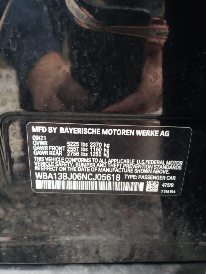 2022 BMW 530 XI VIN:WBA13BJ06NCJ05618