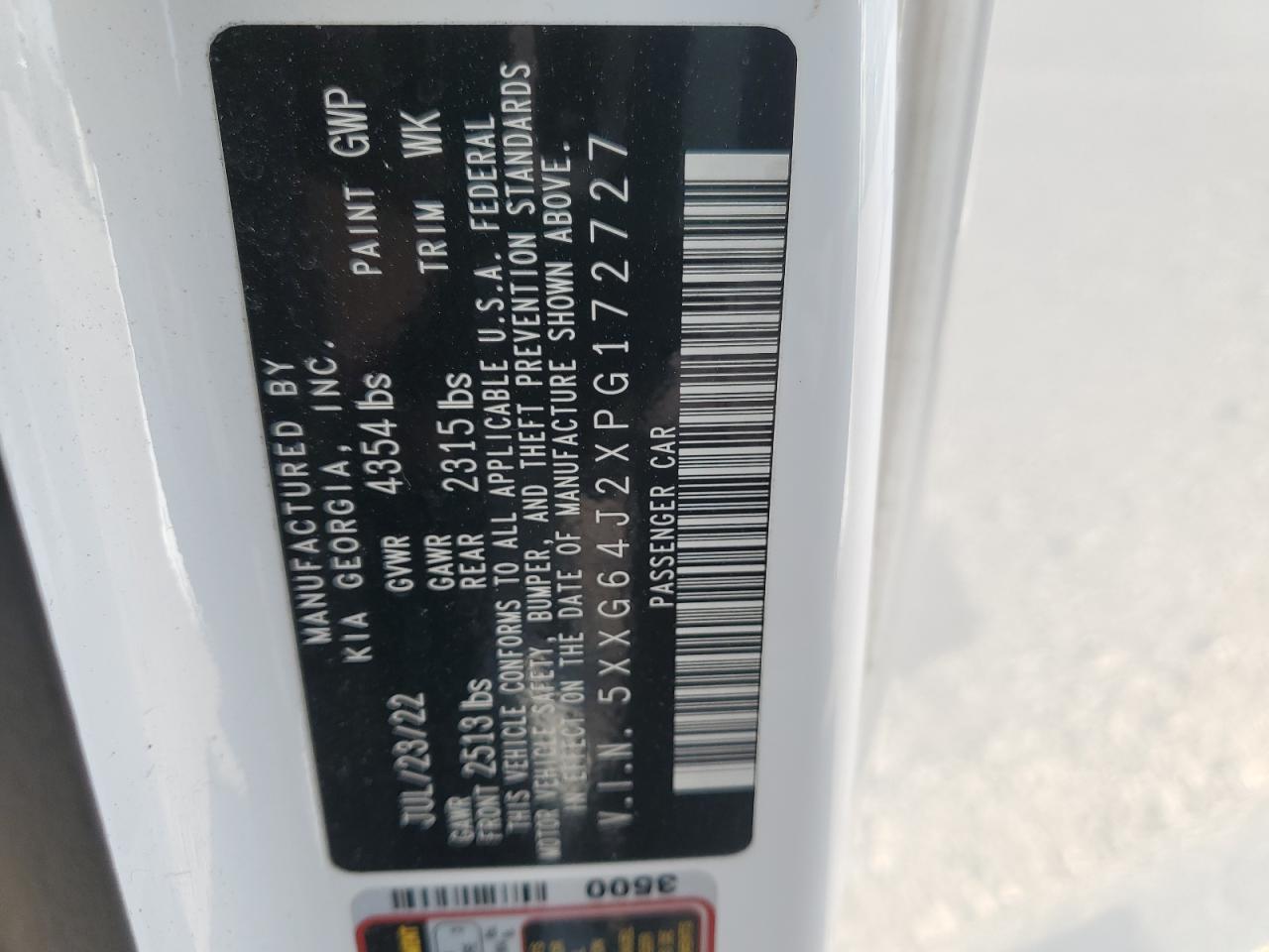 2023 KIA K5 GT LINE VIN:5XXG64J2XPG172727