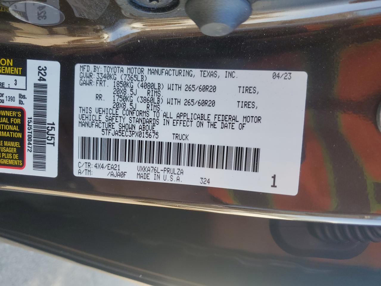 2023 TOYOTA TUNDRA CREWMAX LIMITED VIN:5TFJA5EC3PX015675