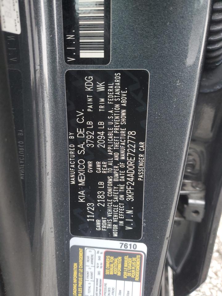 2024 KIA FORTE LX VIN:3KPF24AD0RE722778