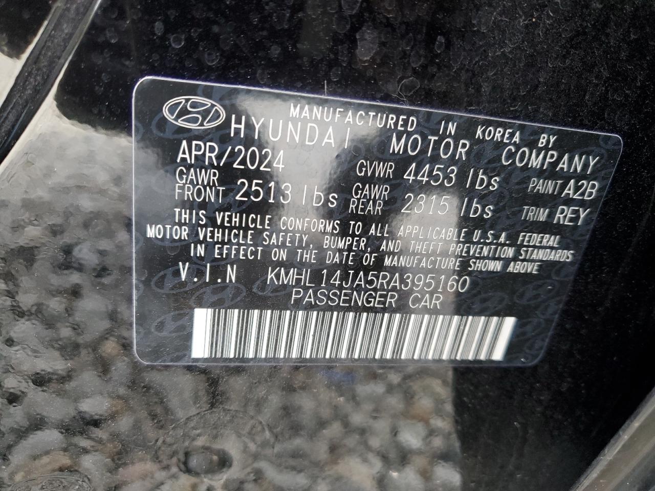 2024 HYUNDAI SONATA SEL VIN:KMHL14JA5RA395160