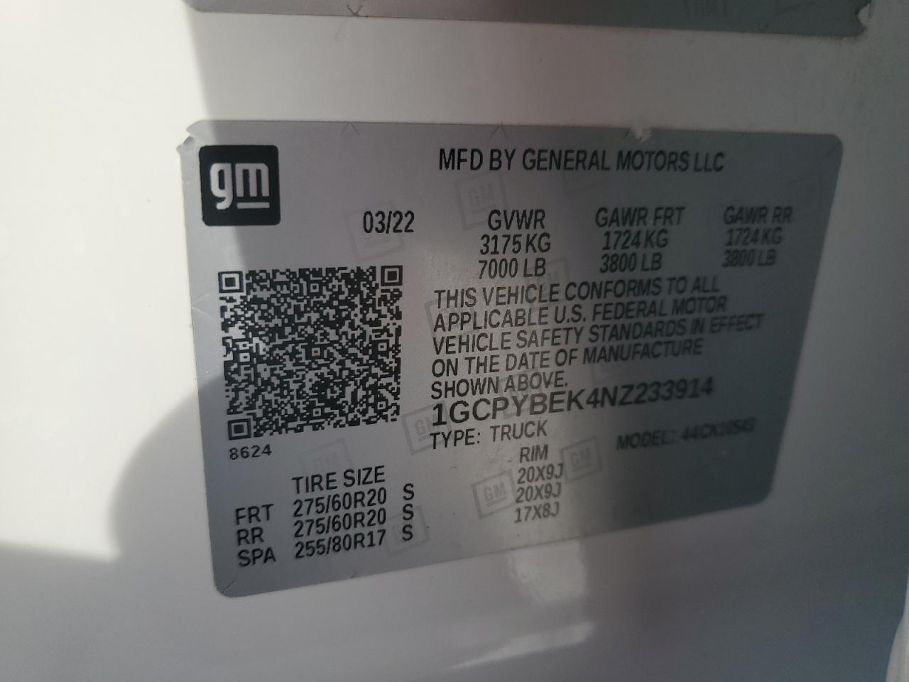 2022 CHEVROLET SILVERADO LTD K1500 CUSTOM VIN:1GCPYBEK4NZ233914