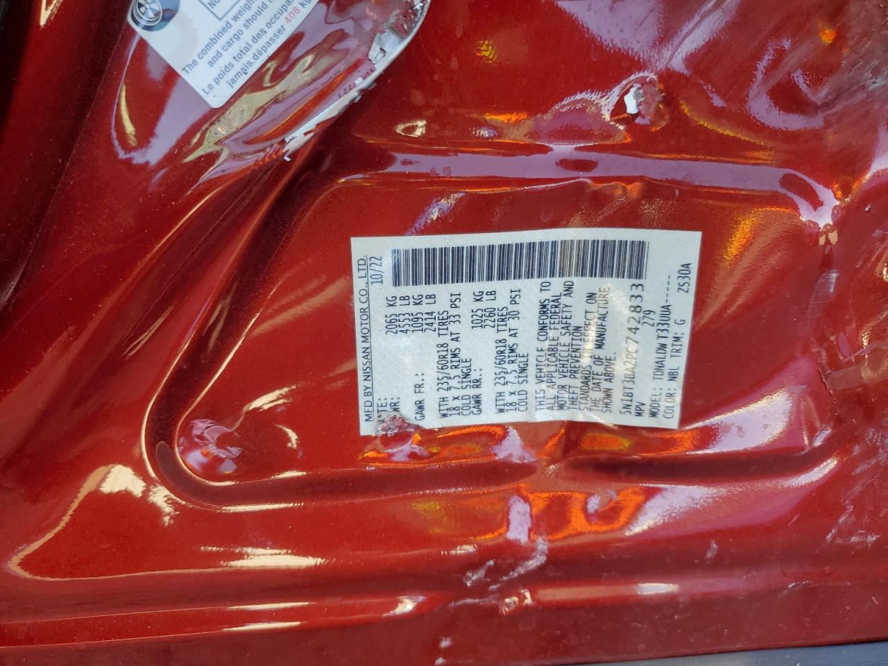 2023 NISSAN ROGUE SV VIN:5N1BT3BA2PC742833