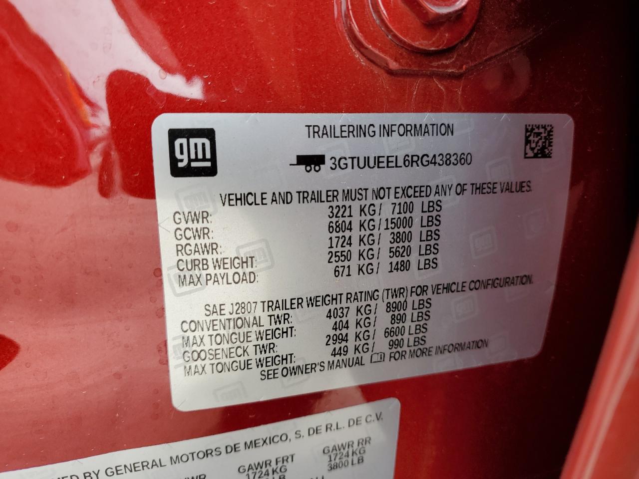 2024 GMC SIERRA K1500 AT4 VIN:3GTUUEEL6RG438360