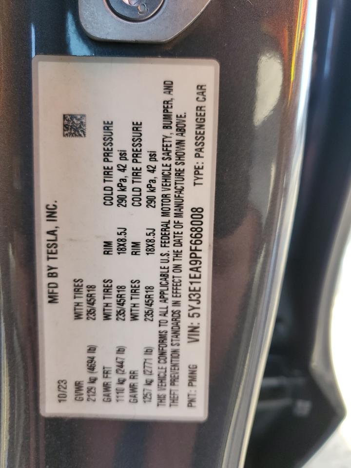 2023 TESLA MODEL 3  VIN:5YJ3E1EA9PF668008