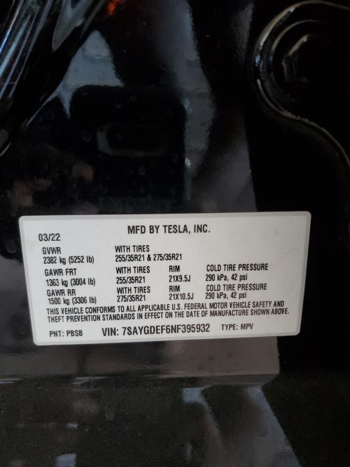 2022 TESLA MODEL Y  VIN:7SAYGDEF6NF395932