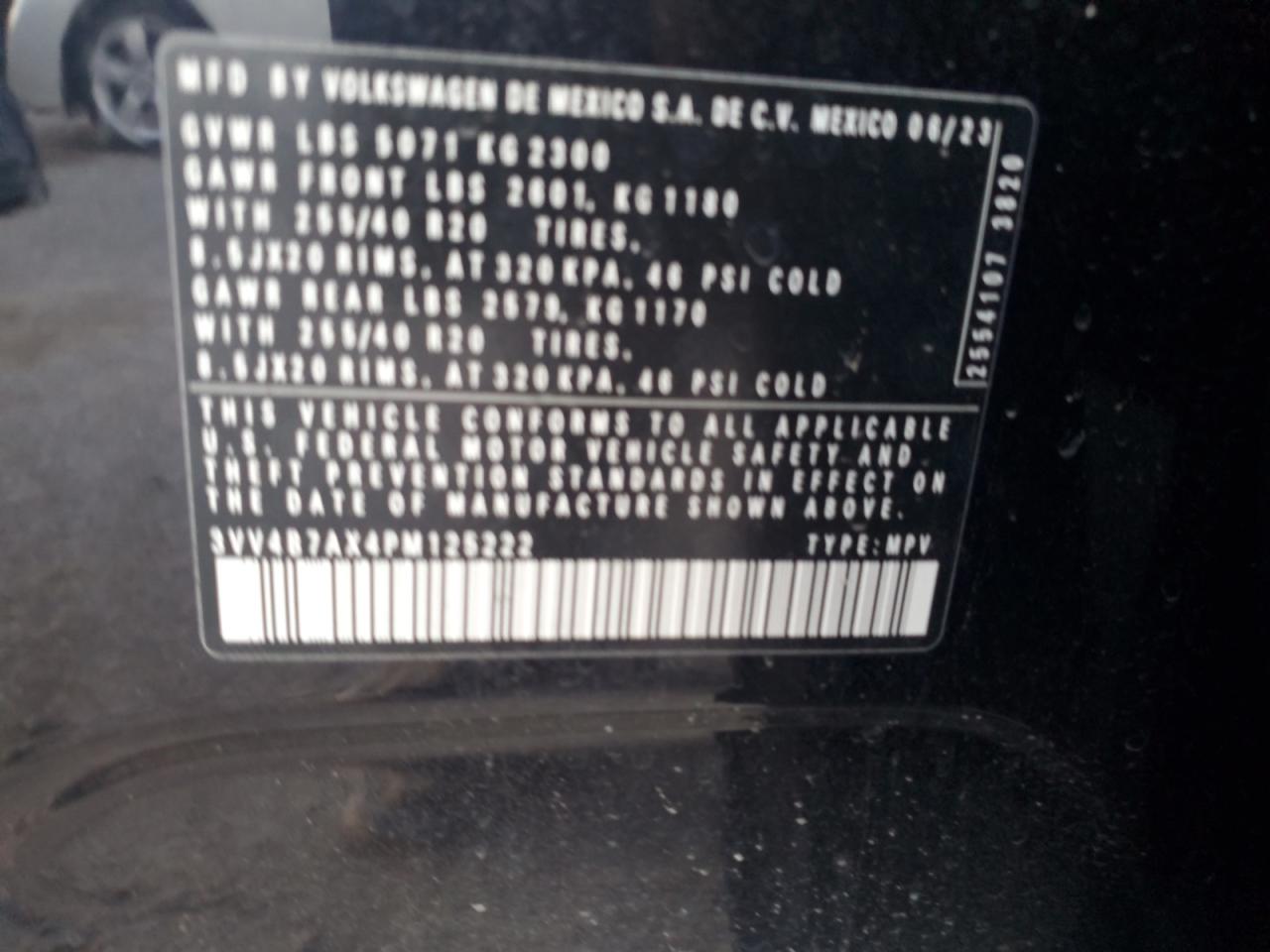 2023 VOLKSWAGEN TIGUAN SEL R-LINE BLACK VIN:3VV4B7AX4PM125222