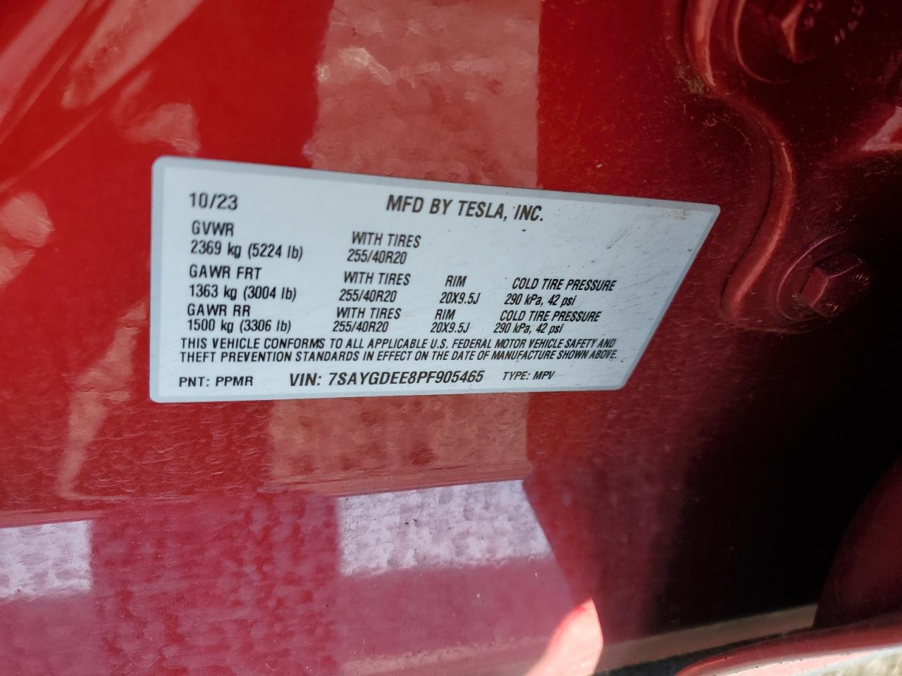 2023 TESLA MODEL Y  VIN:7SAYGDEE8PF905465