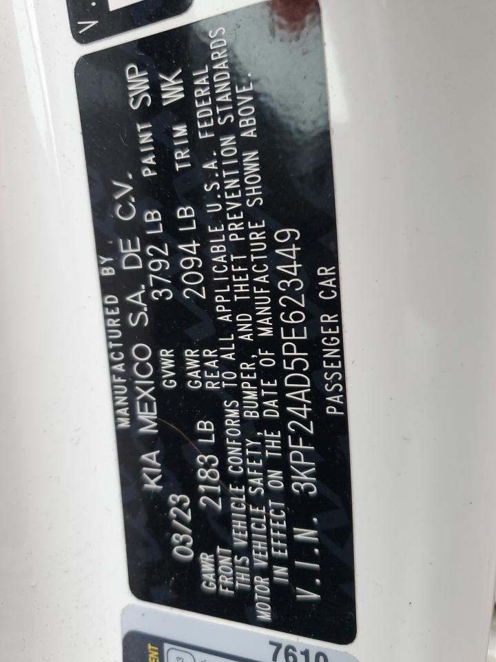 2023 KIA FORTE LX VIN:3KPF24AD5PE623449