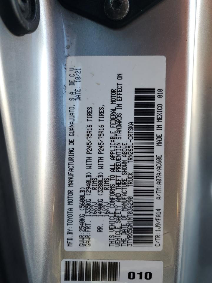 2022 TOYOTA TACOMA ACCESS CAB VIN:3TYRX5GN1NT036290