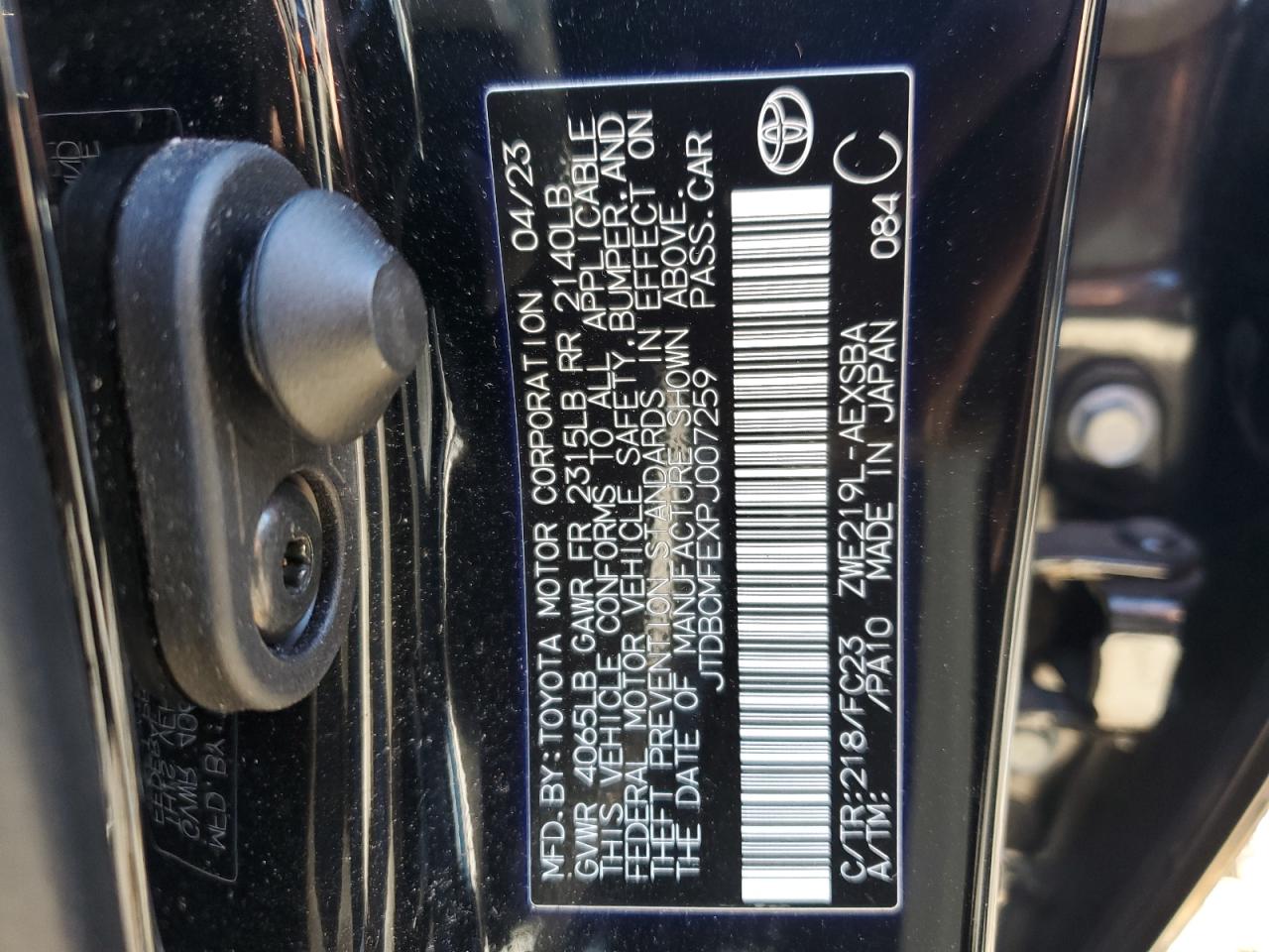 2023 TOYOTA COROLLA LE VIN:JTDBCMFEXPJ007259