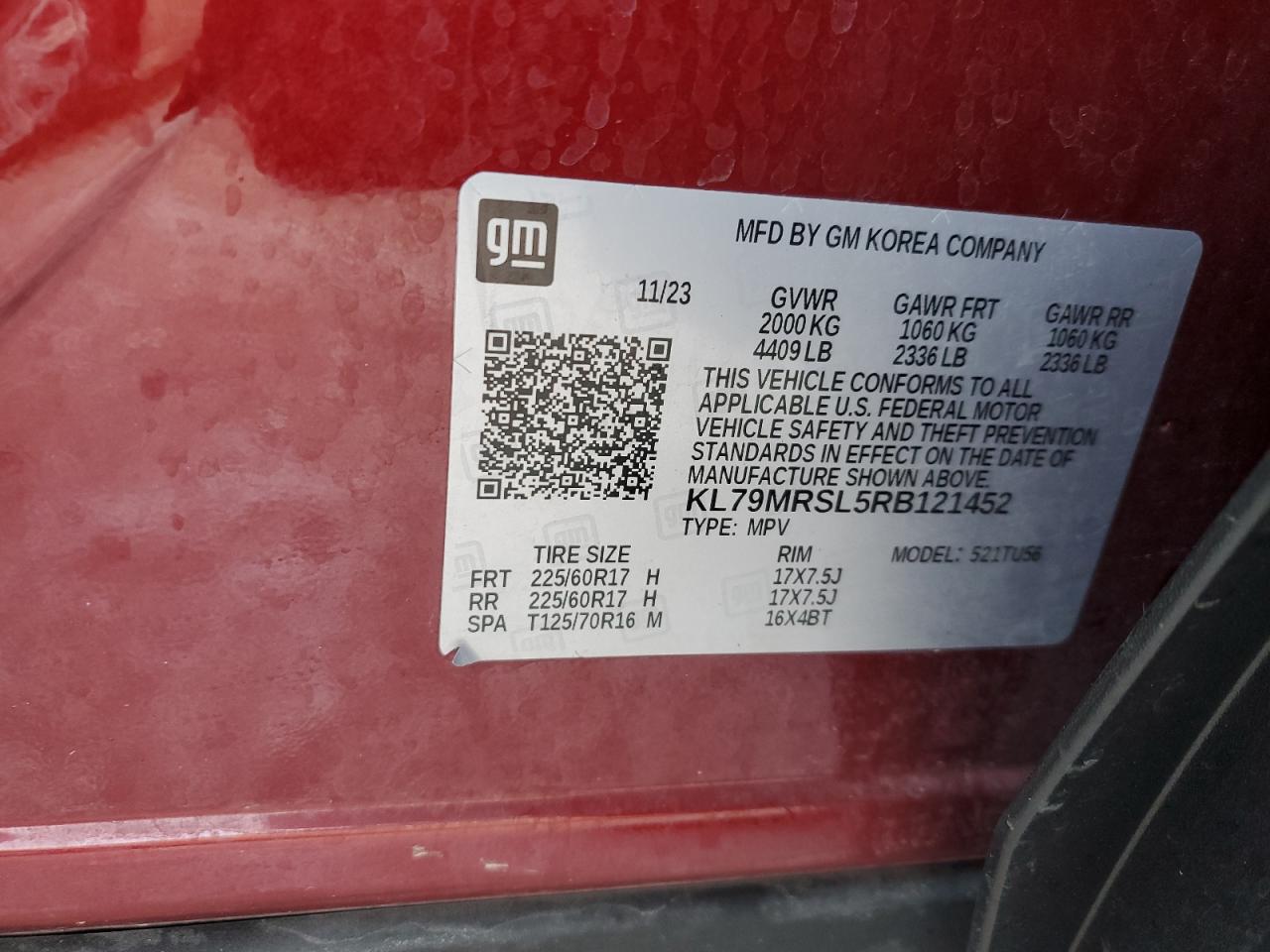 2024 CHEVROLET TRAILBLAZER LT VIN:KL79MRSL5RB121452