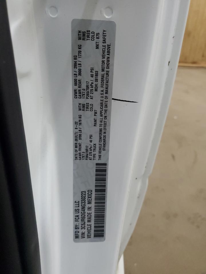 2022 RAM 1500 CLASSIC TRADESMAN VIN:3C6JR6DG4NG330223