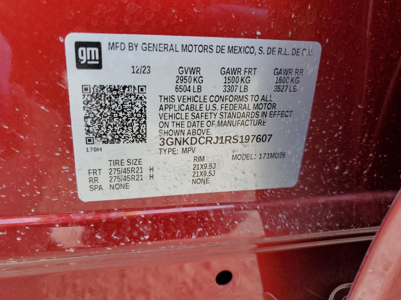 2024 CHEVROLET BLAZER RS VIN:3GNKDCRJ1RS197607