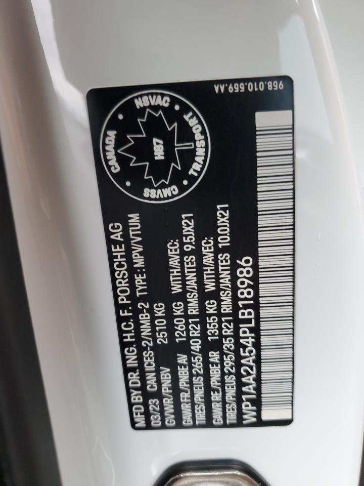 2023 PORSCHE MACAN BASE VIN:WP1AA2A54PLB18986