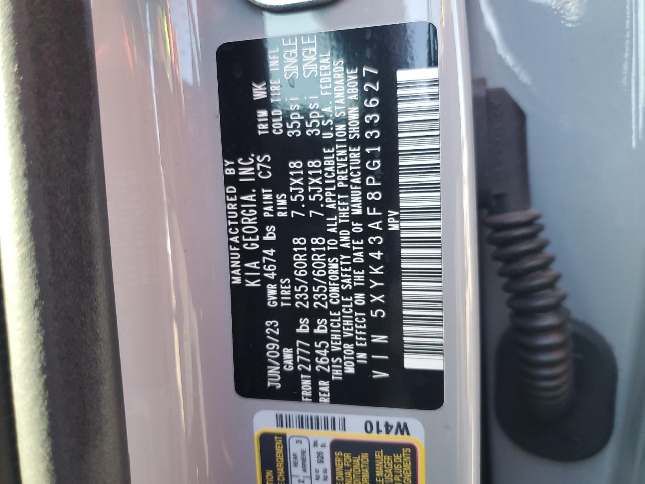 2023 KIA SPORTAGE SX VIN:5XYK43AF8PG133627