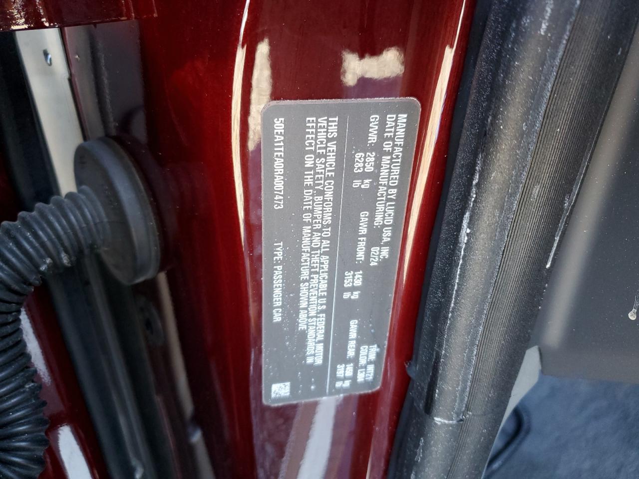 2024 LUCID MOTORS AIR TOURING VIN:50EA1TEA0RA007473