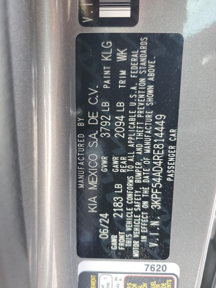 2024 KIA FORTE GT LINE VIN:3KPF54AD4RE814449