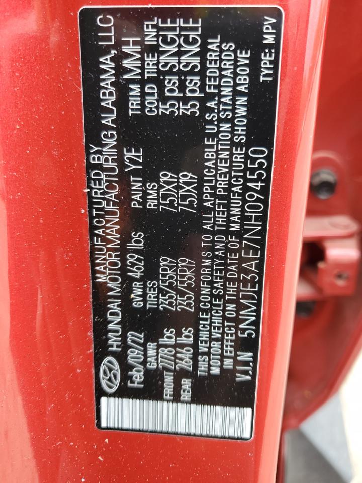 2022 HYUNDAI TUCSON LIMITED VIN:5NMJE3AE7NH094550