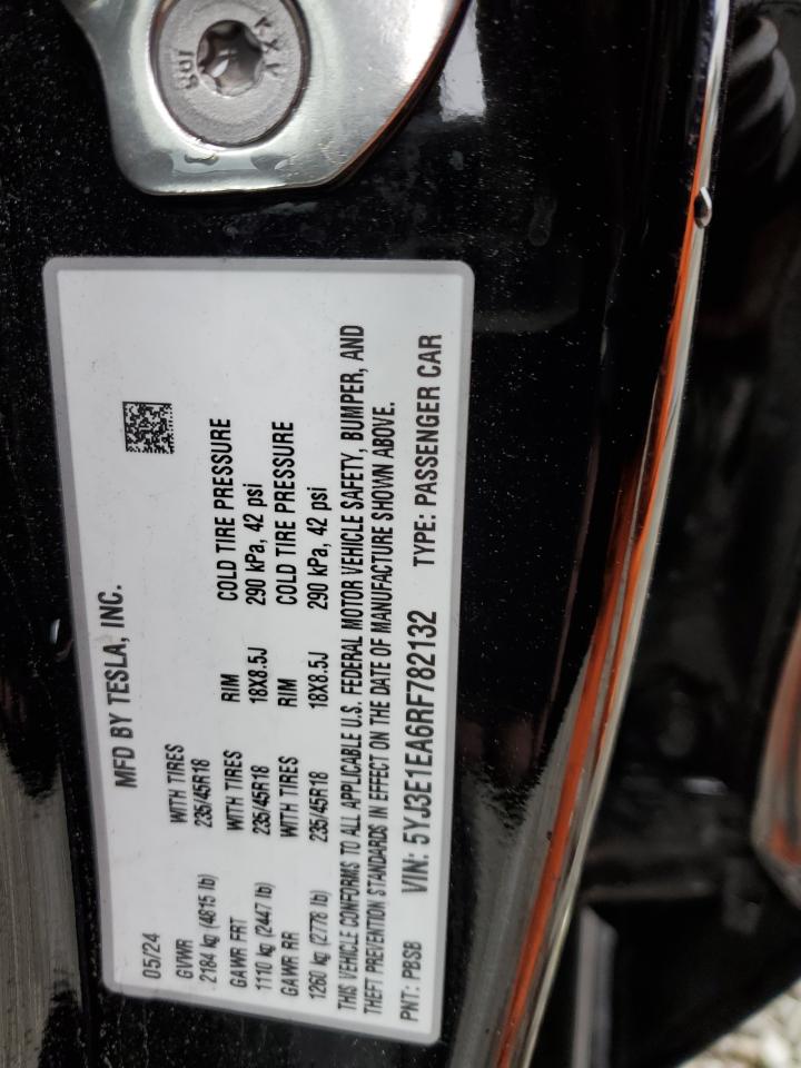 2024 TESLA MODEL 3  VIN:5YJ3E1EA6RF782132