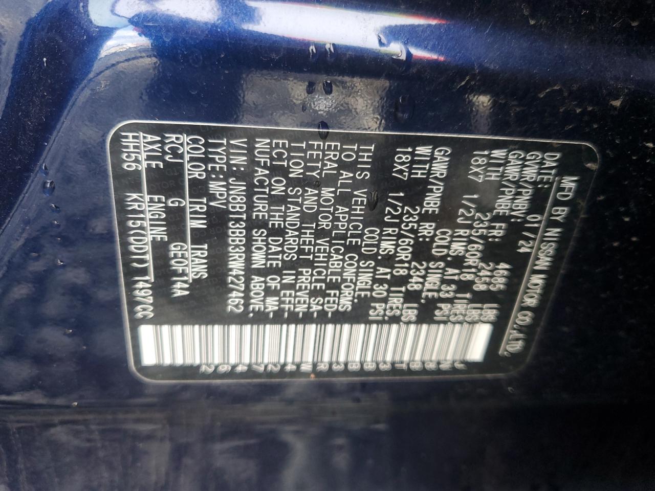 2024 NISSAN ROGUE SV VIN:JN8BT3BB3RW427462