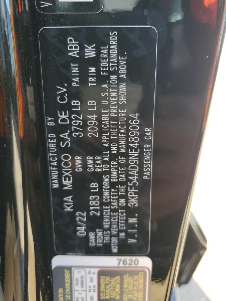 2022 KIA FORTE GT LINE VIN:3KPF54AD9NE489064