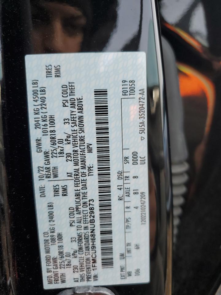2022 FORD ESCAPE SEL VIN:1FMCU9H68NUB29873