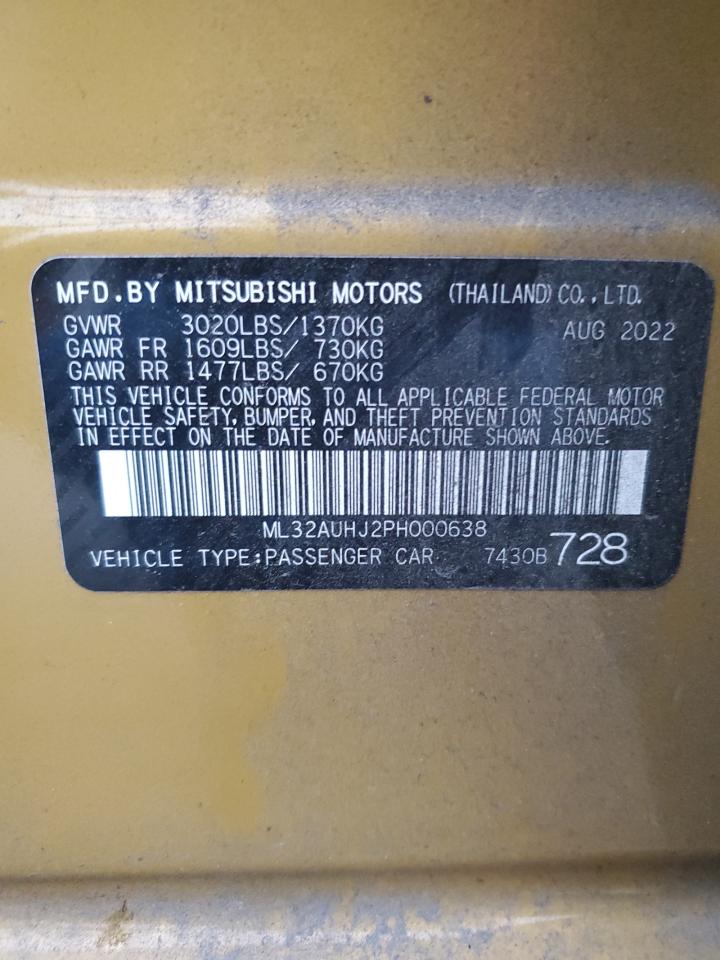 2023 MITSUBISHI MIRAGE ES VIN:ML32AUHJ2PH000638