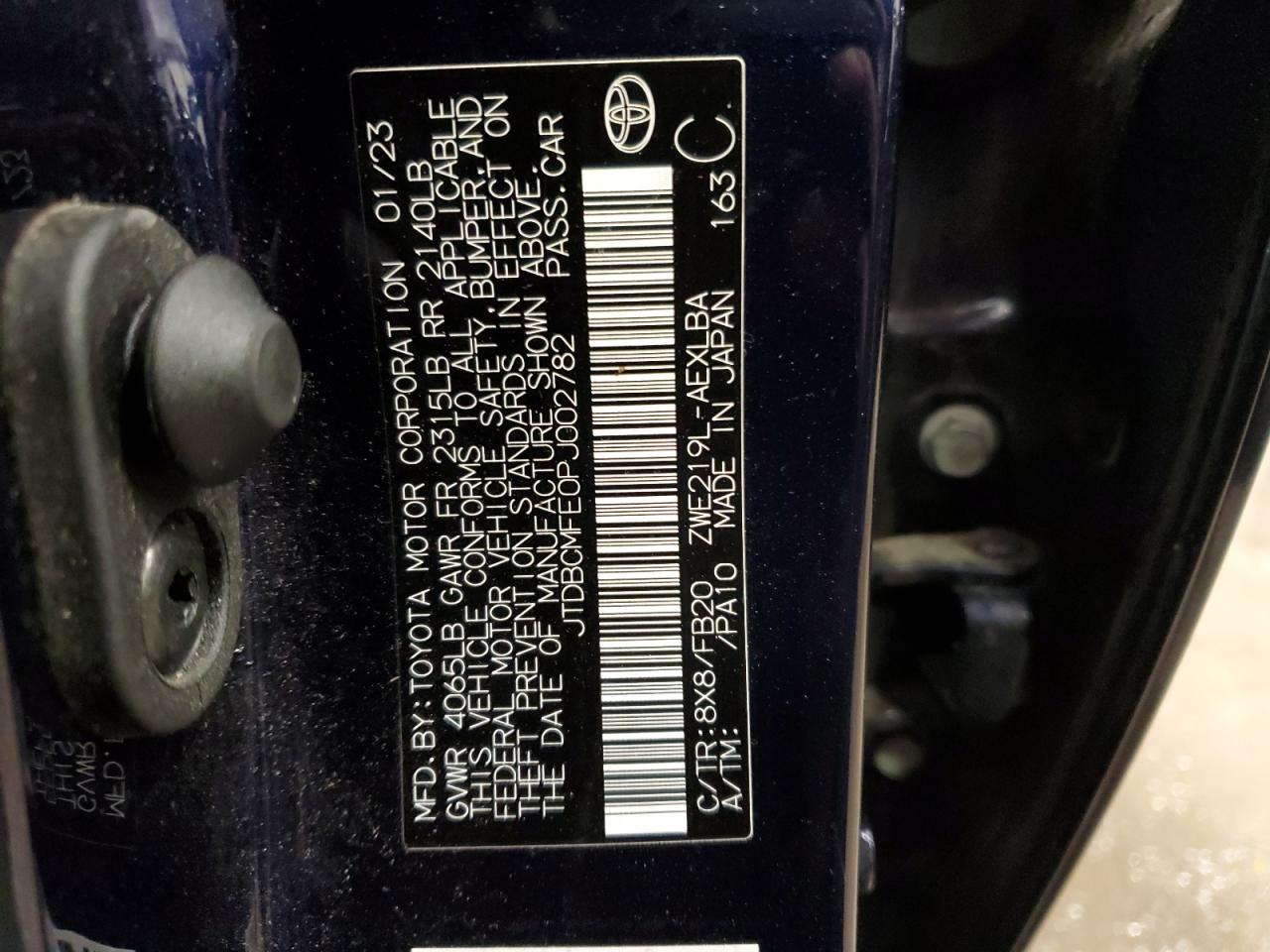 2023 TOYOTA COROLLA LE VIN:JTDBCMFE0PJ002782