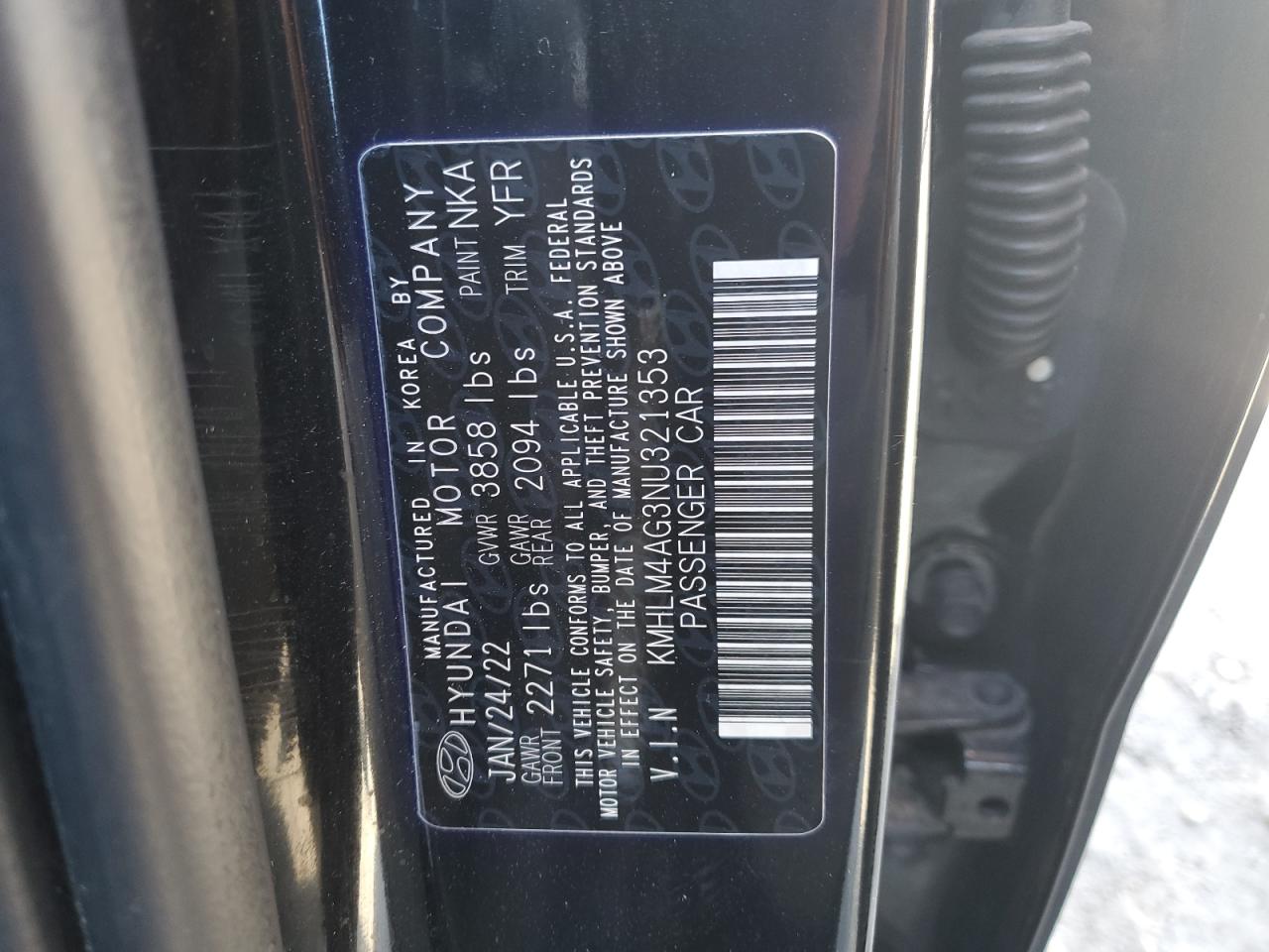 2022 HYUNDAI ELANTRA SEL VIN:KMHLM4AG3NU321353