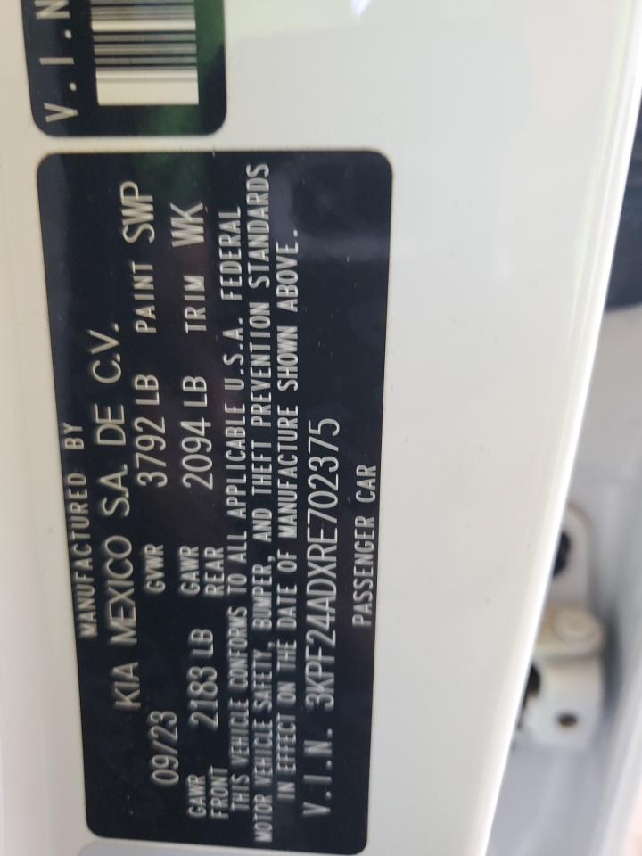 2024 KIA FORTE LX VIN:3KPF24ADXRE702375