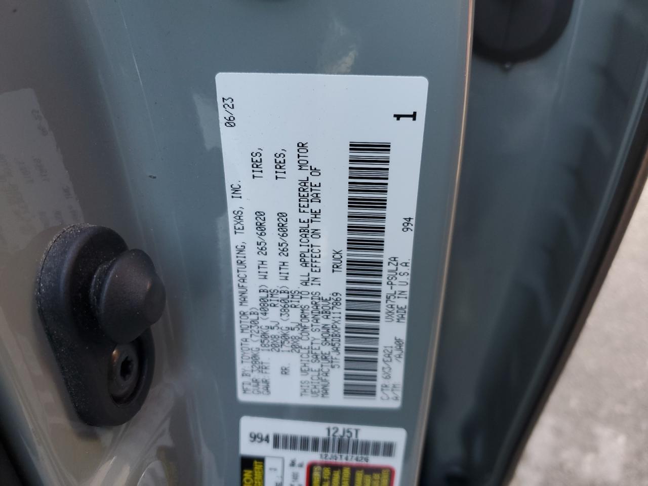 2023 TOYOTA TUNDRA CREWMAX LIMITED VIN:5TFJA5DBXPX117869