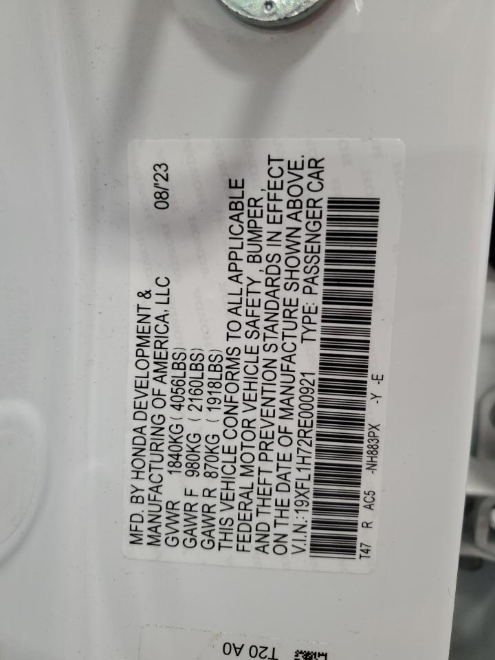 2024 HONDA CIVIC EXL VIN:19XFL1H72RE000921