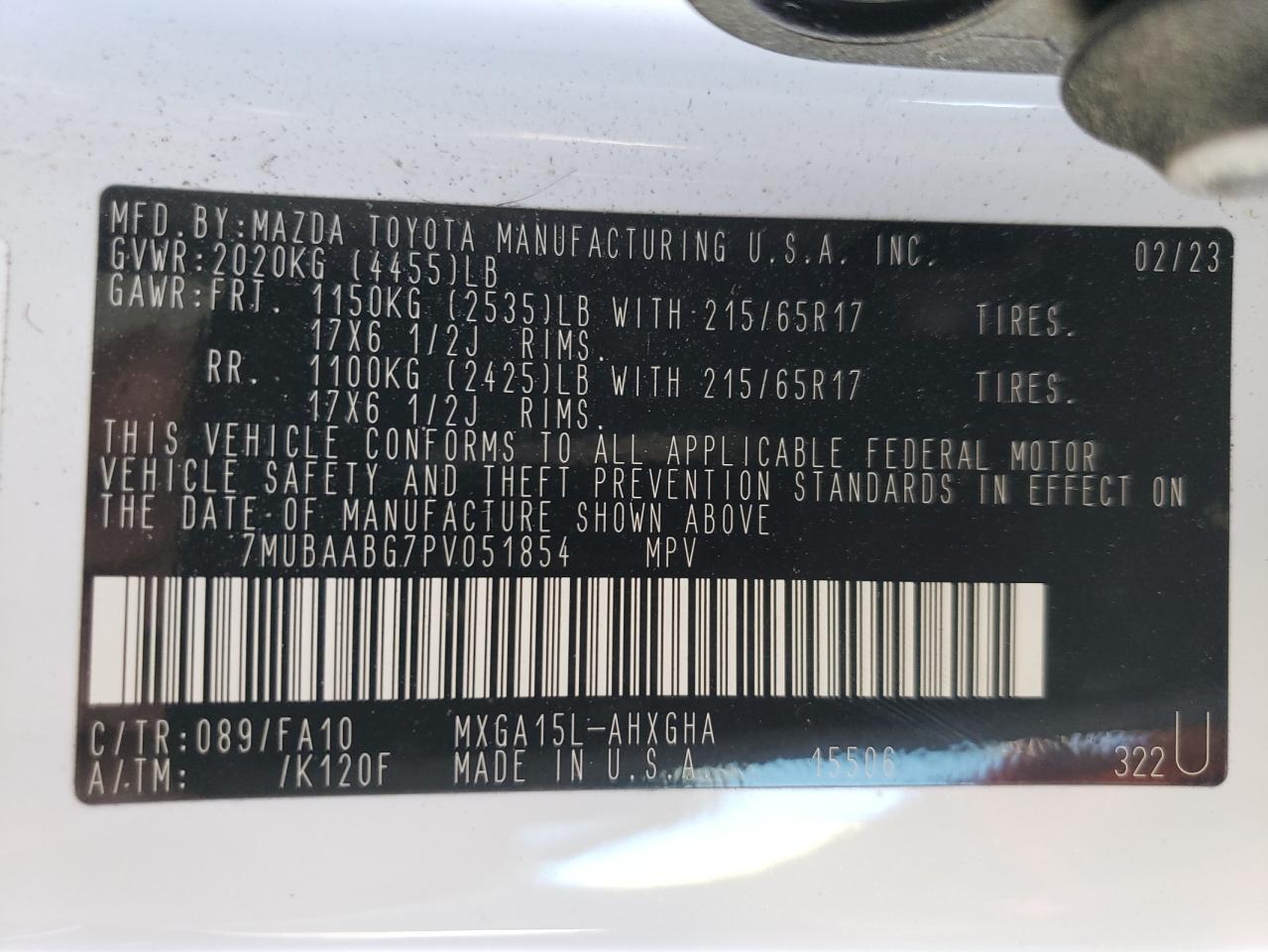 2023 TOYOTA COROLLA CROSS LE VIN:7MUBAABG7PV051854