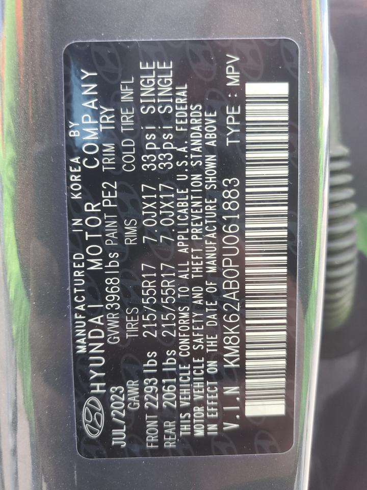 2023 HYUNDAI KONA SEL VIN:KM8K62AB0PU061883