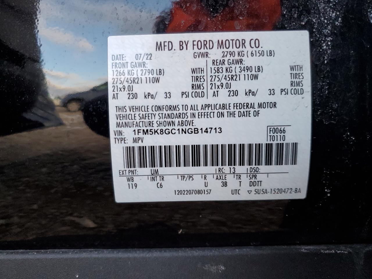2022 FORD EXPLORER ST VIN:2HGEJ6679XH562089