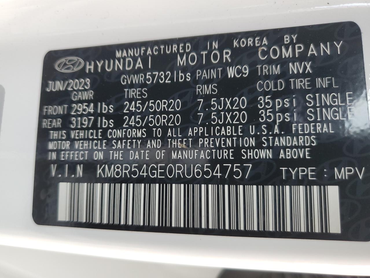 2024 HYUNDAI PALISADE LIMITED VIN:KM8R54GE0RU654757