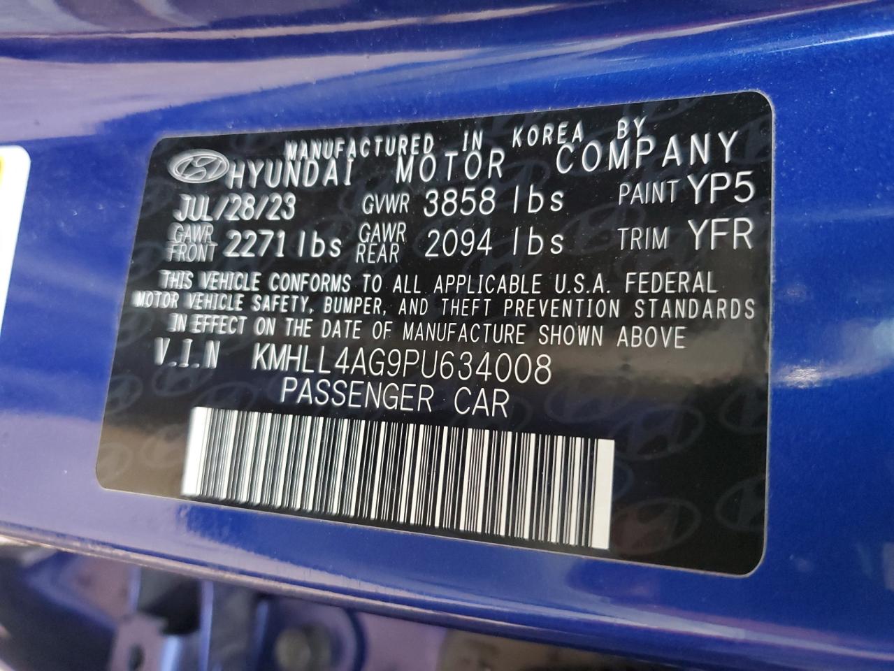 2023 HYUNDAI ELANTRA SE VIN:KMHLL4AG9PU634008