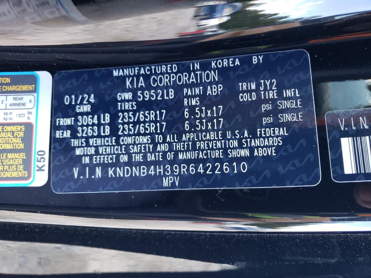 2024 KIA CARNIVAL LX VIN:KNDNB4H39R6422610