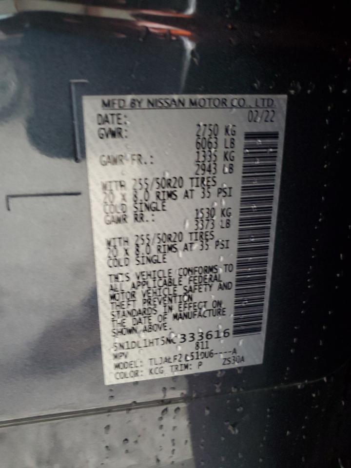 2022 INFINITI QX60 AUTOGRAPH VIN:5N1DL1HT5NC333616