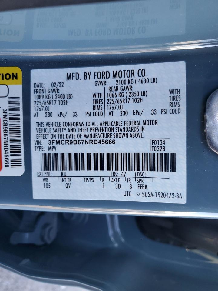 2022 FORD BRONCO SPORT BIG BEND VIN:3FMCR9B67NRD45666