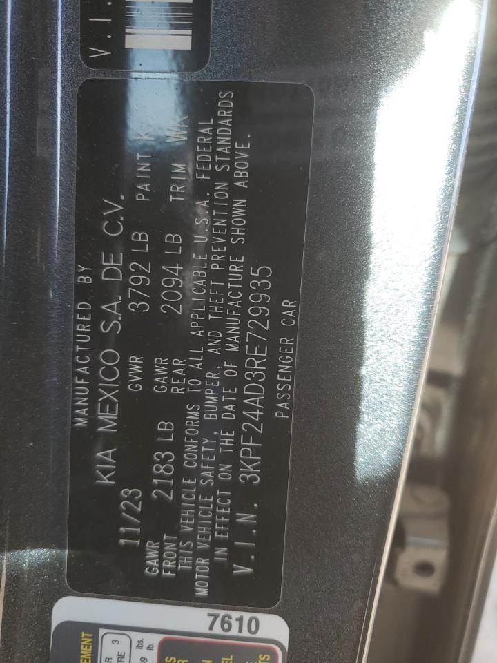 2024 KIA FORTE LX VIN:3KPF24AD3RE729935