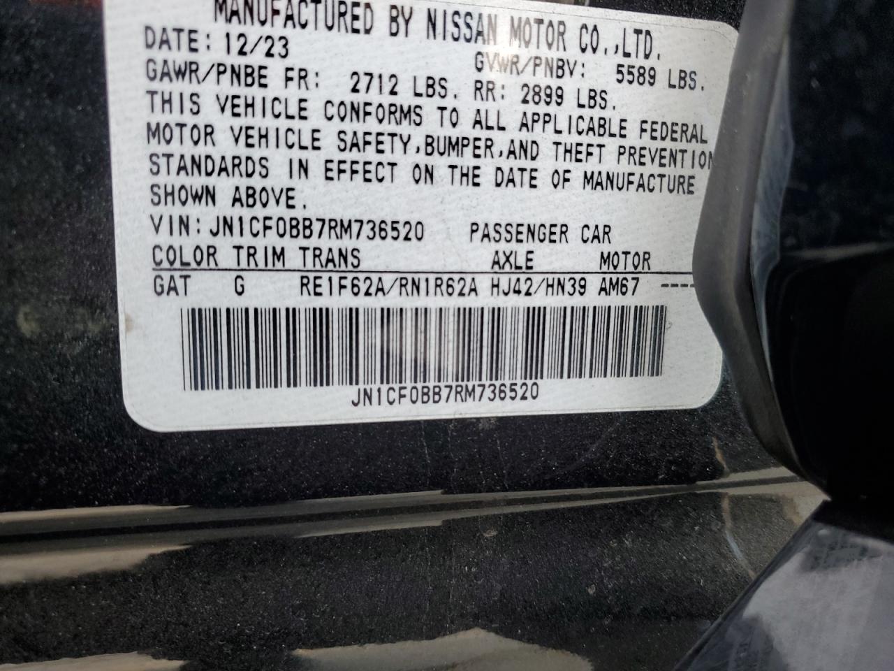 2024 NISSAN ARIYA ENGAGE VIN:JN1CF0BB7RM736520