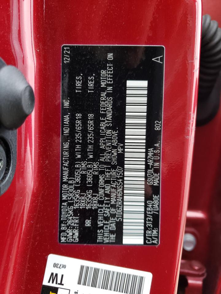 2022 TOYOTA HIGHLANDER XLE VIN:5TDGZRAH6NS541507