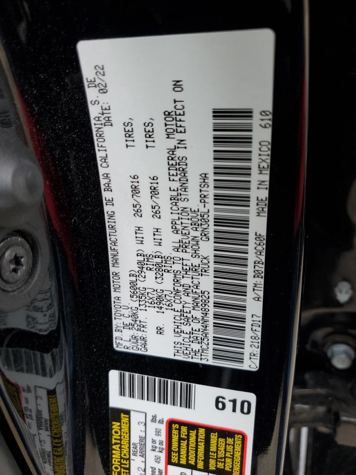2022 TOYOTA TACOMA DOUBLE CAB VIN:3TMCZ5AN4NM489825