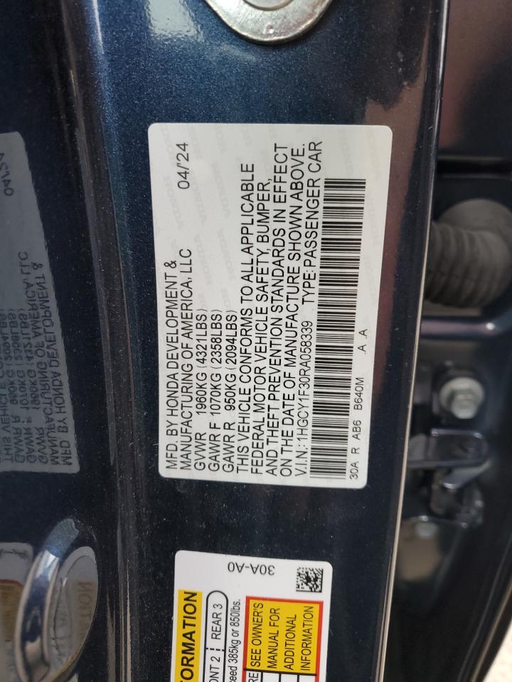 2024 HONDA ACCORD EX VIN:1HGCY1F30RA058339