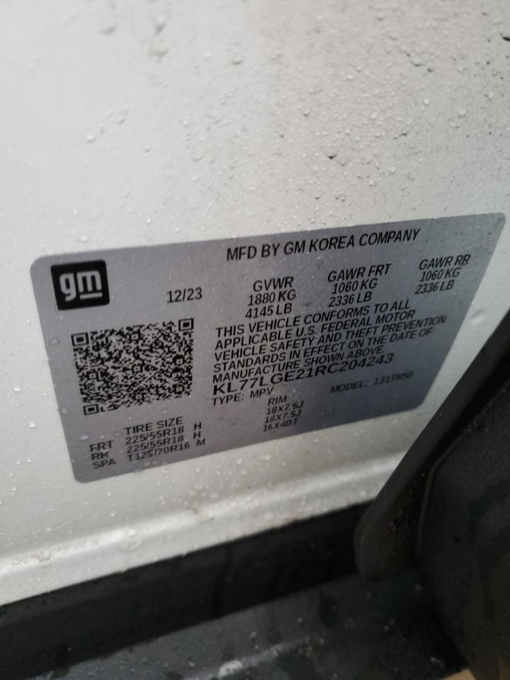 2024 CHEVROLET TRAX 1RS VIN:KL77LGE21RC204243